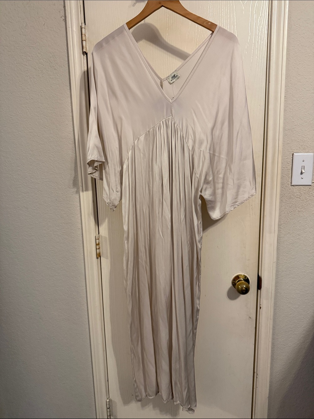 NWT Light Champagne V-Neck Italian Maxi Dress. Looks/Feels like silk.